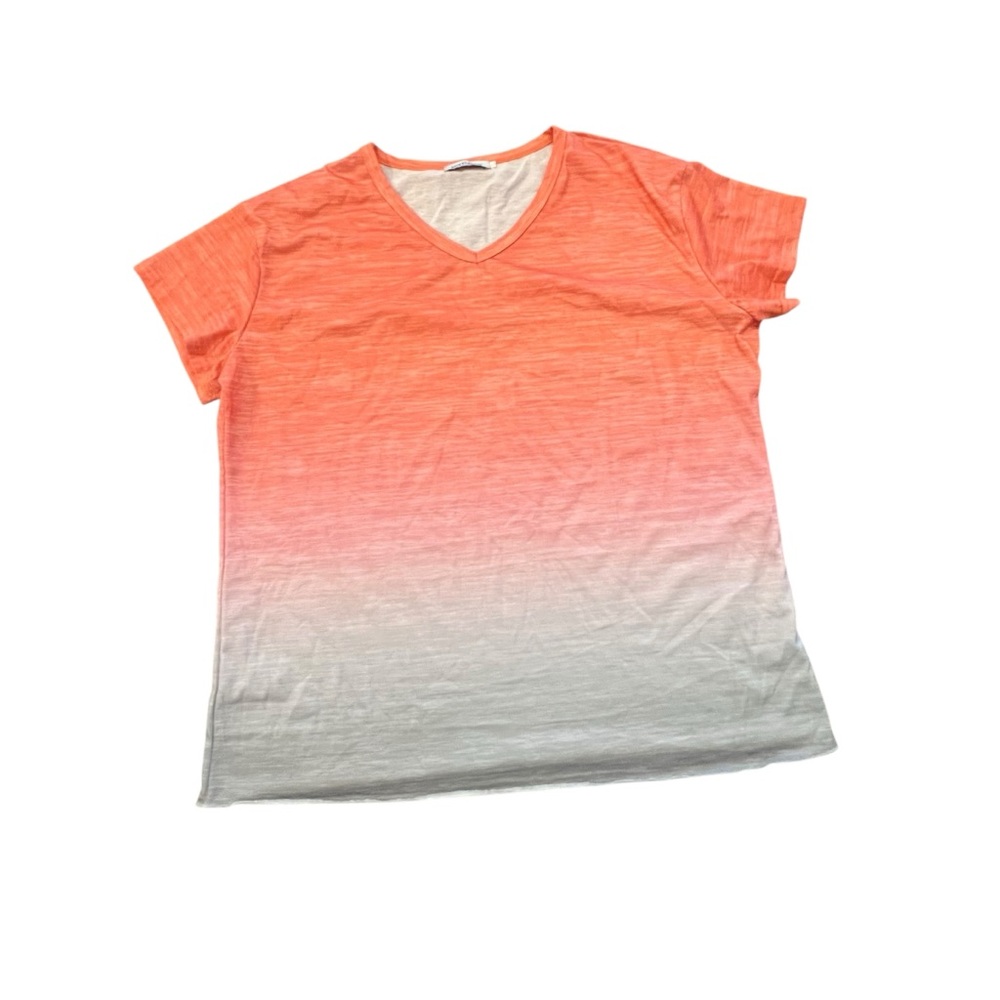 Miss Look V-Neck Short Sleeve Tee Orange Grey Color‎ Size 2X Casual Coastal